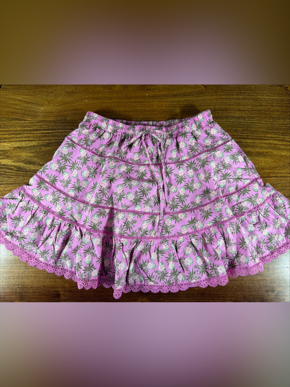 NWT Pink Pineapple Print Crochet Ruffled Women’s Skirt